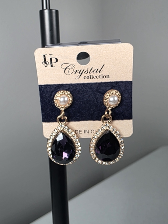 Jewelry - Gold-Tone Teardrop Earrings with Purple Crystal